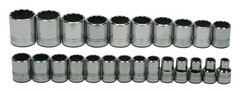 24pc 10-36mm 1/2″Drive 12 Point Shallow Chrome Socket Set Clip Rail Williams USA