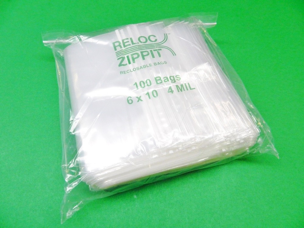 100 Zippit RELOC 6×10 Heavy Duty 4Mil Clear RECLOSABLE PLASTIC BAGS 6″ x 10″
