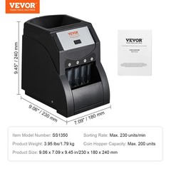 VEVOR USD Coin Sorter Coin Wrapper and Roller 230 Coins/min 4 Coin Tubes