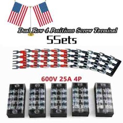 25A 5Sets Dual Row 4 Positions Screw Terminal Electric Barrier Strip Block 600V