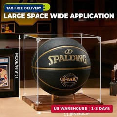 Basketball Display Case Acrylic Clear 10″ Full Size with Solid Wood Base, UV Pro