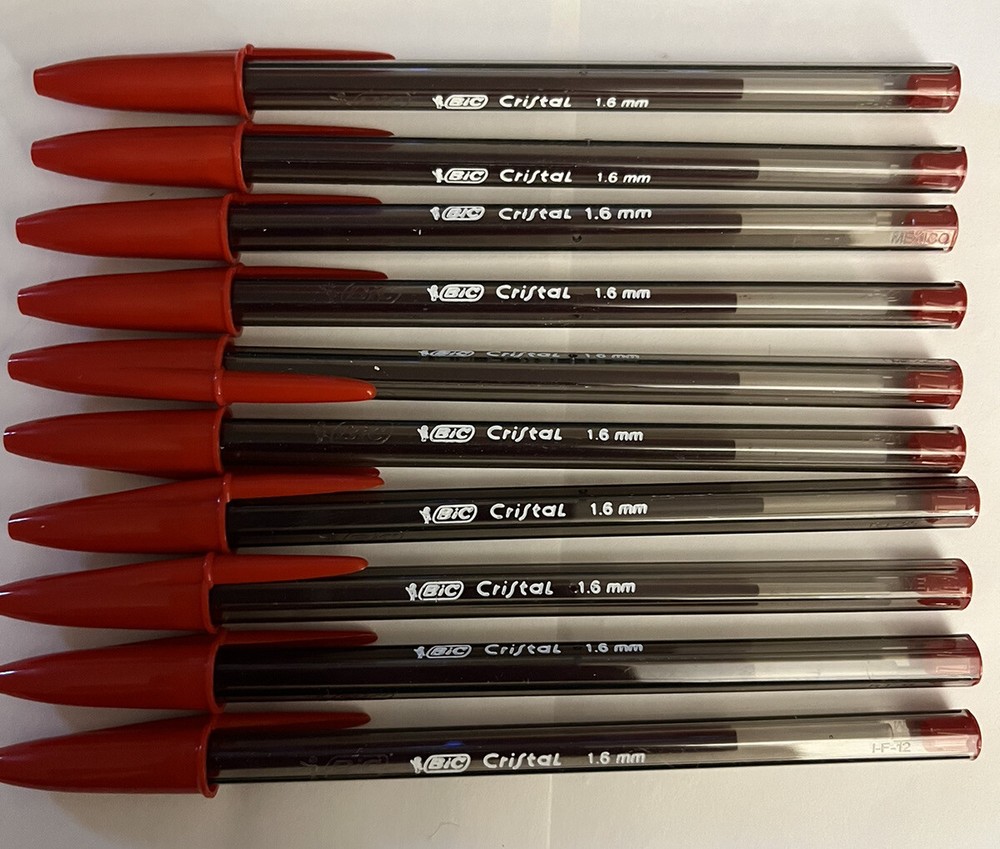 Lot of 10 RED Bic Cristal Ballpoint Pens 1.6mm, Xtra-Bold ~ Brand New!