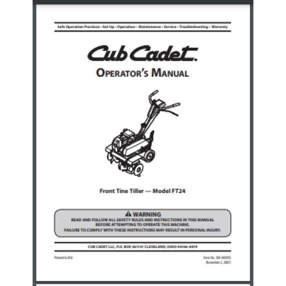 Cub Cadet FT 24 Front Tiller Operators Manual 40 pages Model year 2007 769-00359