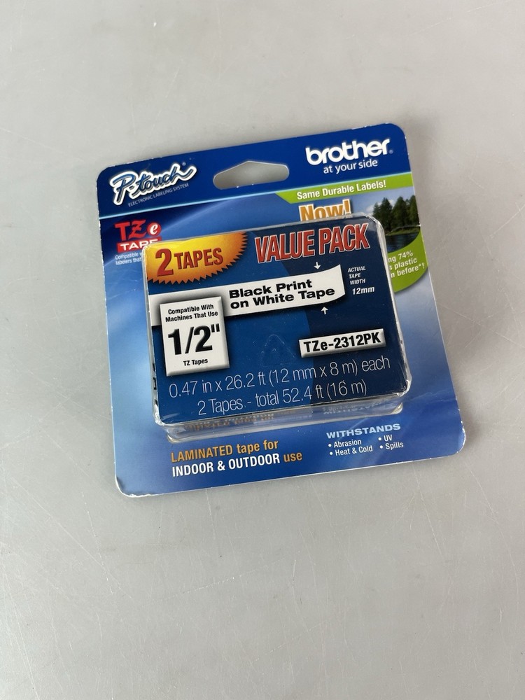 2-Pack Brother 1/2″ Black on White P-touch Tape for PT2600, PT-2600 Label Maker