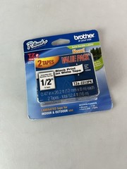 2-Pack Brother 1/2″ Black on White P-touch Tape for PT2600, PT-2600 Label Maker