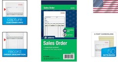 Sales Order Books 2-Part Carbonless 50 Sets per Book 3 Pack 4-3/16×7-3/16 inch