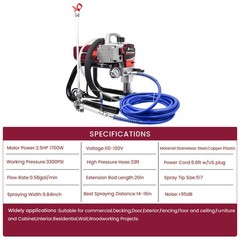 1700W High Pressure Airless Paint Sprayer High Efficiency Power Painting 110V