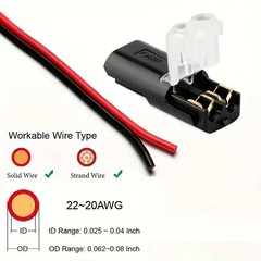NEW Double-Wire Plug-in Connector,Cable Clamp with Locking Buckle, 10~100pcs