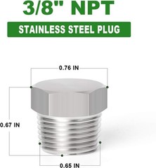 5PCS Stainless Steel Outer Hex Thread Socket Pipe Plug Fitting 3/8″ NPT Male