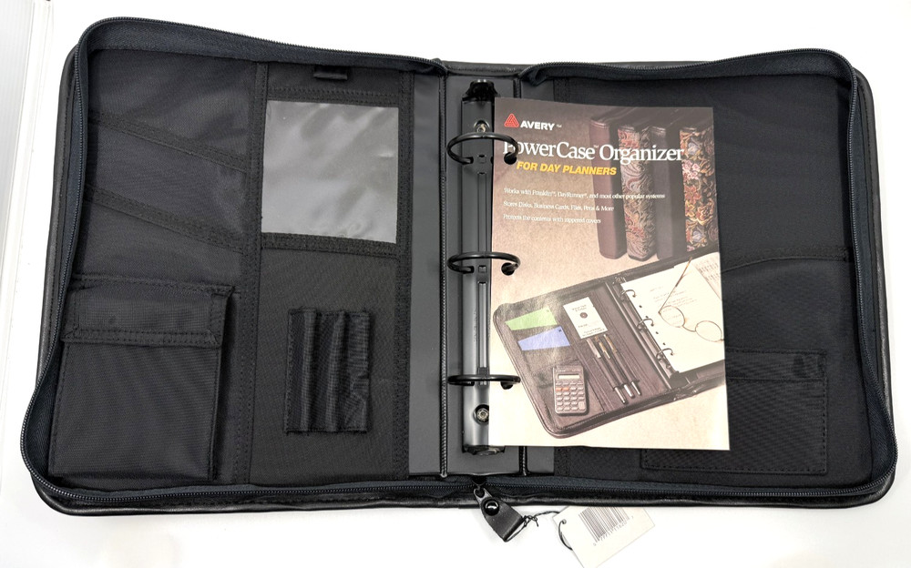 New Avery Powercase Black Leatherette Zippered 3-Ring Binder Organizer