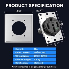 HBL9450A Straight Blade Device Socket, RTP, 3-Pole 4-Wire System, 50A 125/250…
