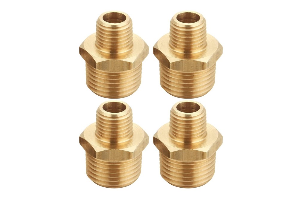 4PCS Brass Reducing Hex Nipple Adapter 1/2in Male to 3/8in Male NPT Fitting