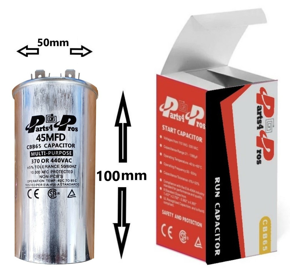 45 uF MFD 370 440 V VAC High Quality Oil Motor Run Capacitor CBB65 50x100mm