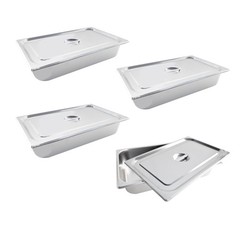 4 Pack Stainless Steel Full Size 4” Deep Steam Table Pan w/ Lid Hotel Food Pans