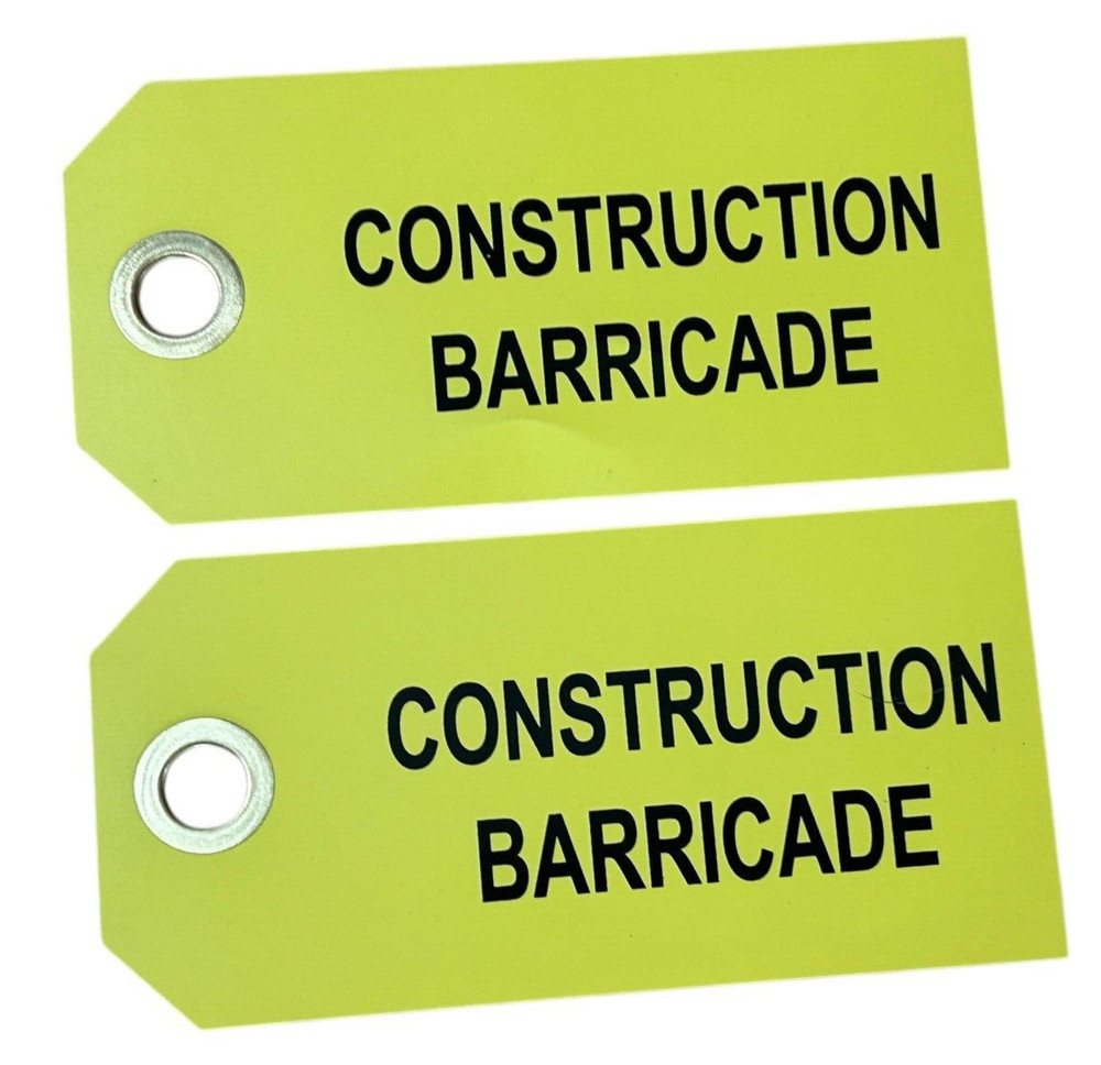 Reinforced Construction Barricade Hang Tags Plastic Weatherproof – 18 pc Yellow