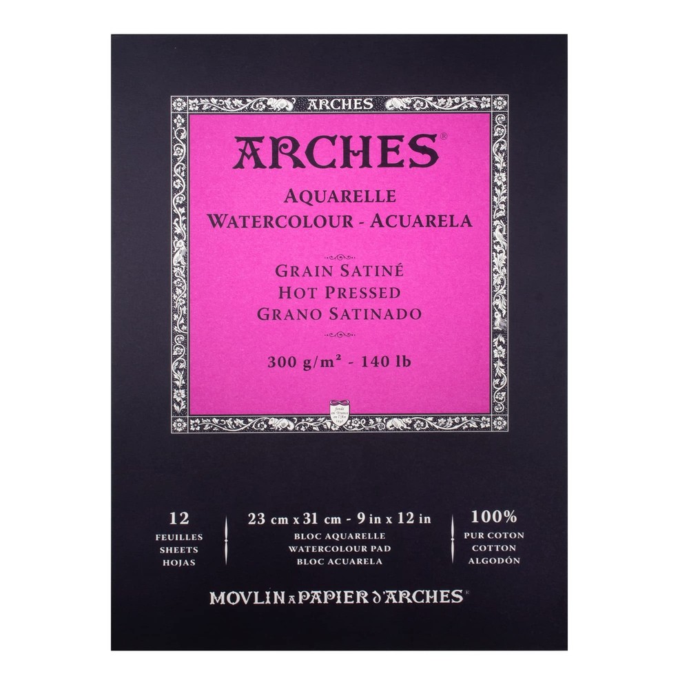 Arches Watercolor Pad 9×12 Inches 140lb/300gsm Hot Press, White 9″x12″,