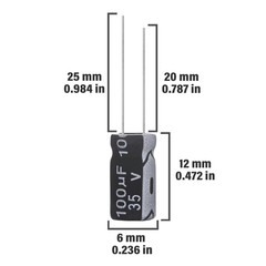 100Uf 35V 6X12Mm Electrolytic Capacitor 100 UF MFD 35 Volt 0.24X0.47In Aluminum
