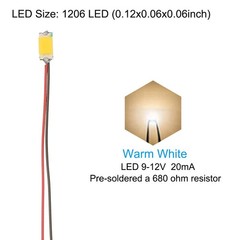 1206 Pre-Wired Micro LED, 24 Pcs 9-12V Emitting Diodes for Model, Warm White