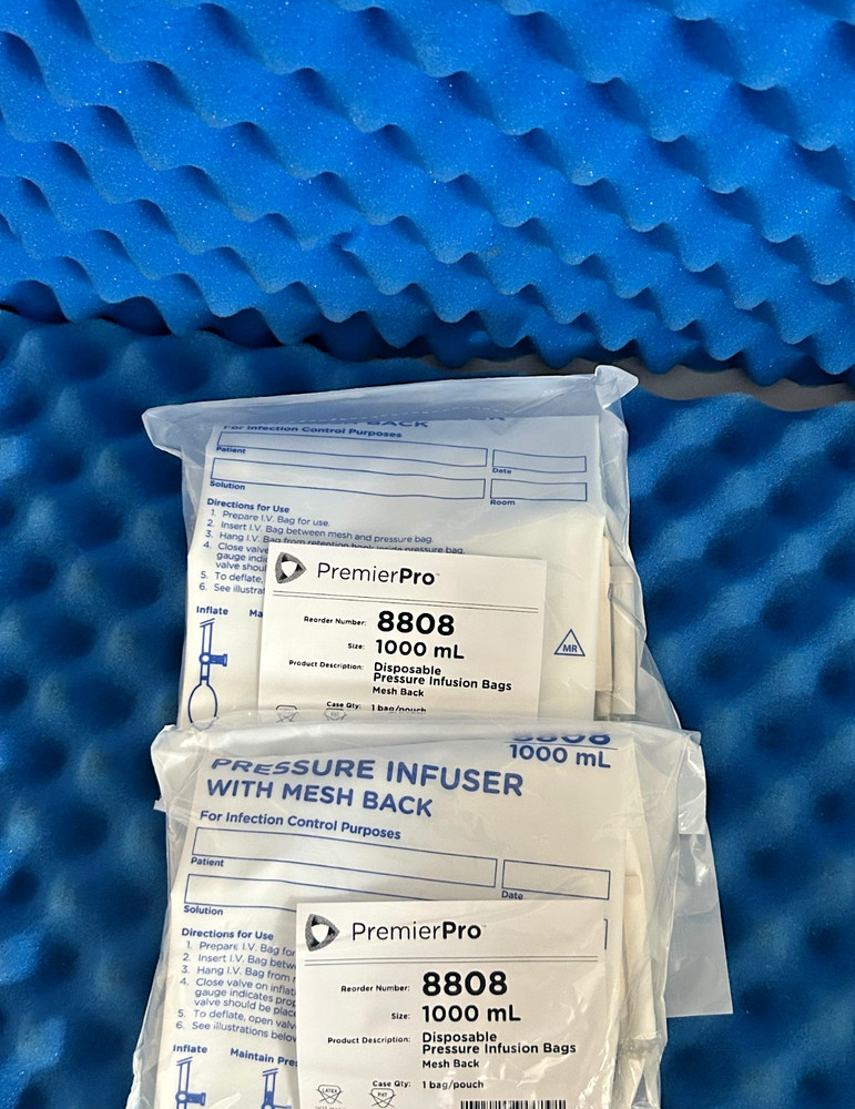 2 X PREMIERPRO 8808 1000ML DISPOSABLE PRESSURE INFUSION BAG WITH MESH BACK