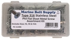 Type 316 Stainless Steel Phillips Drive Flat Sheet Metal Screw Assortment Kit