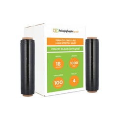 4 Rolls 18″x1000′ Cast Packing Stretch Film Shrink Hand Wrap (100 Ga) Dark Black