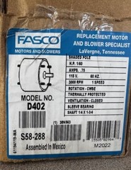 D402 FASCO Replacement Blower Motor 115V 3000 RPM 0.75A CWSE – NEW