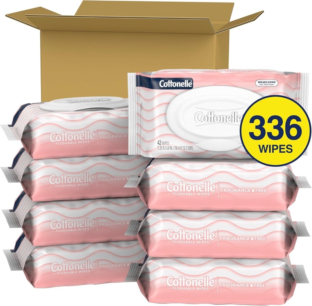 Cottonelle Flushable Wet Wipes Fragrance Free Adult 8 Pack 42 Count Flip-Top