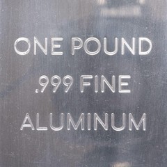One Bar of 1 Pound (lb) Aluminum Bullion 6.5 x 2.5 x 0.5 inches, Silver
