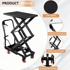 50″ Hydraulic Lift Table Cart 330lbs Wheels Manual Double Scissor Lift Table