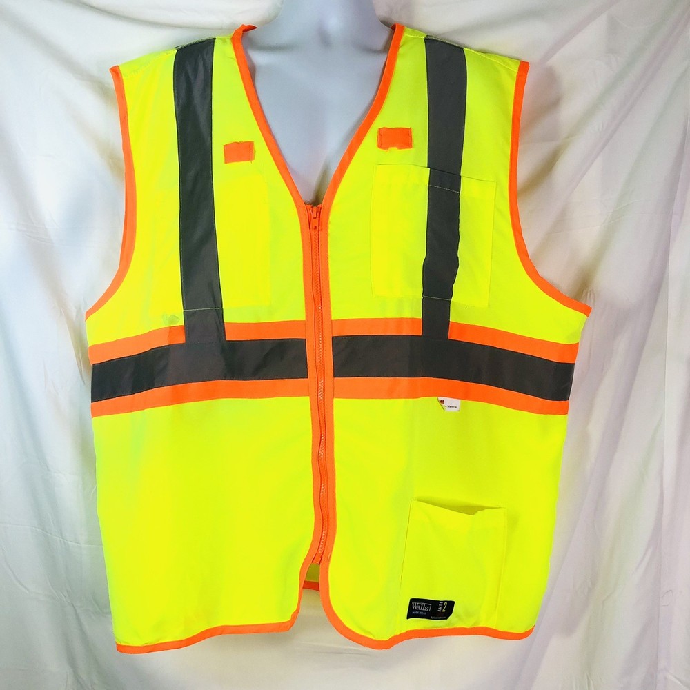 Walls Men’s 2XL Premium ANSI 2 High Visibility 3MSafety Zip-Up Vest w/ Pockets