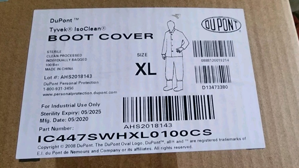 4 Pair DuPont XL Boot Cover IsoClean Tyvek IC447SWHXL0100CS 30J233 Exp 5/25