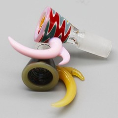Full Color Reversal W Double horn Glass on Glass Funnel Slide Bowl 14mm