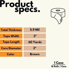 16 Rolls Flat Back Kraft Tan Carton Packing Sealing Tape 3″ x 60 Yards, 5.9 Mil