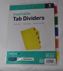 Wexford Multicolor 5-Pack Insertable Tab Dividers 9 x 11.25 Blank Inserts NEW