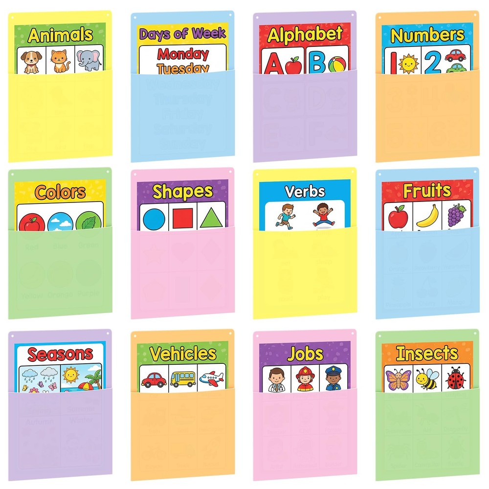 Fuutreo 12 Pcs Pastel Plastic Oversized Wall Pockets 12.6″ x 9.4″