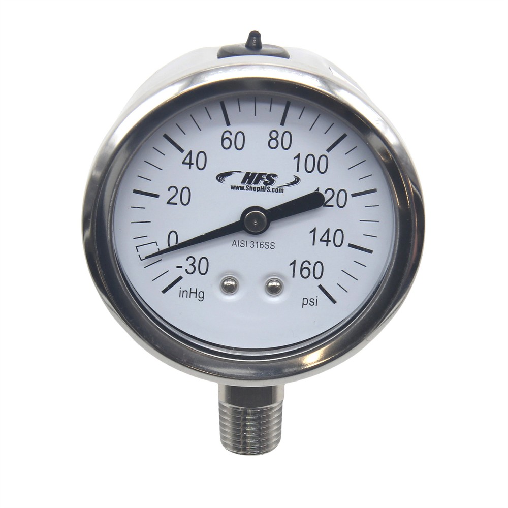 HFS(R) -30 HG-160 PSI, 2.5″ Dia. Vacuum Air Pressure Gauge (316 SS) Bottom Mount