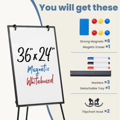 Durable Magnetic Dry Erase Board 36″x24″ with Stand – Ideal for Office & School