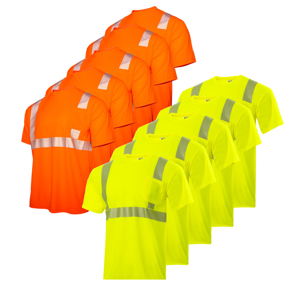 5 Hi Vis T Shirt ANSI Reflective Safety Short Sleeve HIGH VISIBILITY STRETCH