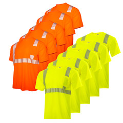 5 Hi Vis T Shirt ANSI Reflective Safety Short Sleeve HIGH VISIBILITY STRETCH