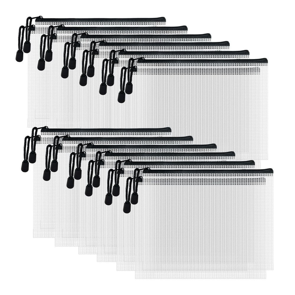 24 PCS Plastic Mesh Zipper Pouch Storage Bag Waterproof School Office Travel