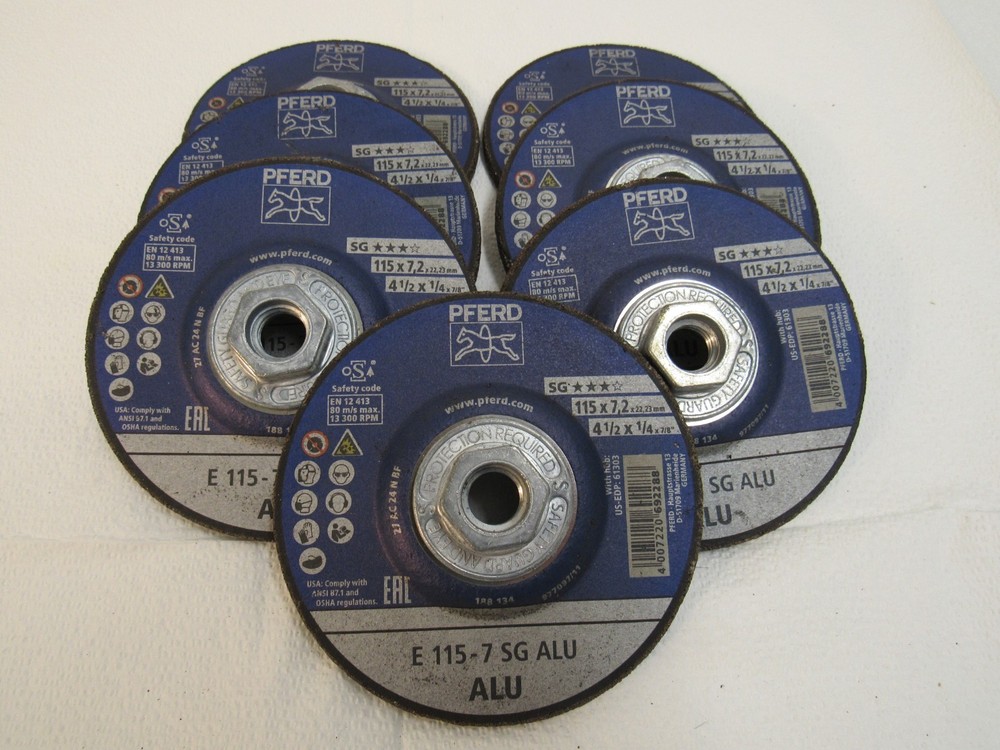 PFERD E115-7 SG ALU: 4-1/2″ x 1/4″ x 7/8″ Grinding Wheel 61303 Lot of 7