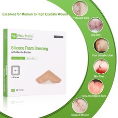 NeuHeils Silicone Adhesive Foam Dressing Bandage 6”x6” (Pack of 5), Tan