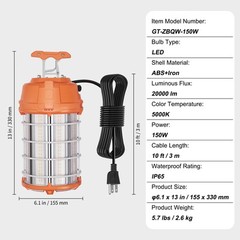 VEVOR 150W LED Temporary Construction Light 20000LM Work Jobsite Lighting, IP65
