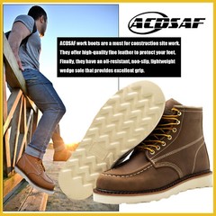Work Boot Men’s 6″ Soft Toe Wedge Boots for Construction Lightweight leather