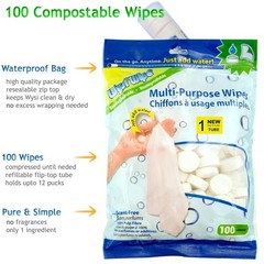 WYSI Multi-Purpose Wipes – 100 Tablets & Travel Tube – Biodegradable, Scent-Free