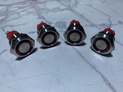 4 Marine Red LED Push Switch Momentary Ring Button Ultra Flush Power Switch 19mm