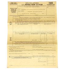 United States U.S. INDIVIDUAL INCOME TAX RETURN Form 1040A Unused IRS VTG 1949