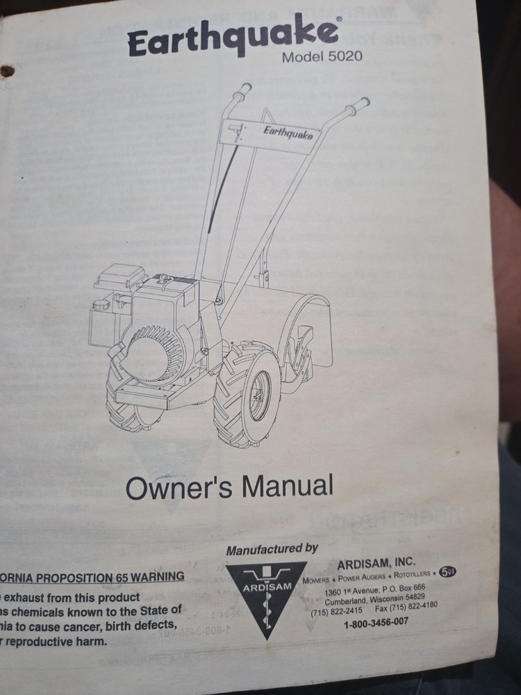 Roto Tiller-Earthquake Model 5020 Owners Manual Ardisam Inc.