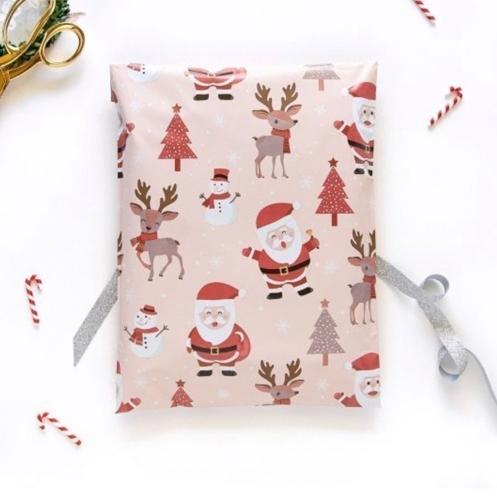Poly Mailers 10×13″ Christmas Santa reindeer snowman holiday 25 count