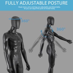 Male Mannequin Dress Form 73″ Adjustable Mannequin Full Body Stand w/Base Black